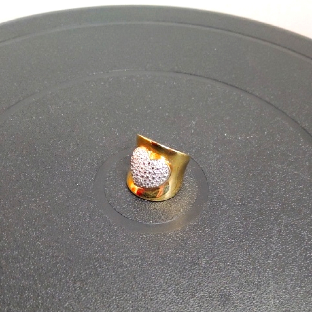 Gold and Silver Modern Ring with Clear Gemstone and Wide Band